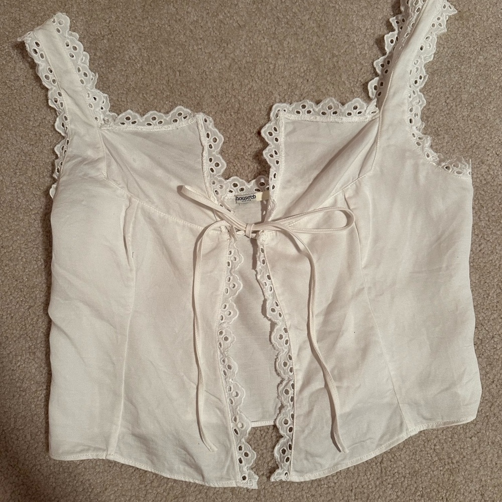 House of CB Amber Lace Trim Top in white.